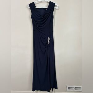 Tadashi Shoji Navy Blue Maxi Dress Open Leg